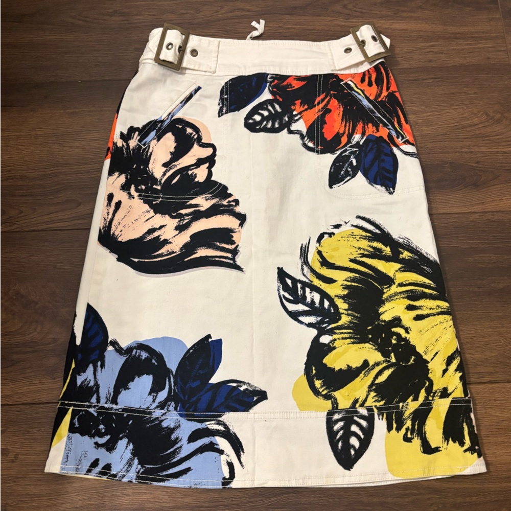 Maeve Anthropologie Floral Midi Skirt Size 0 Buckle Waist - Picture 3 of 13